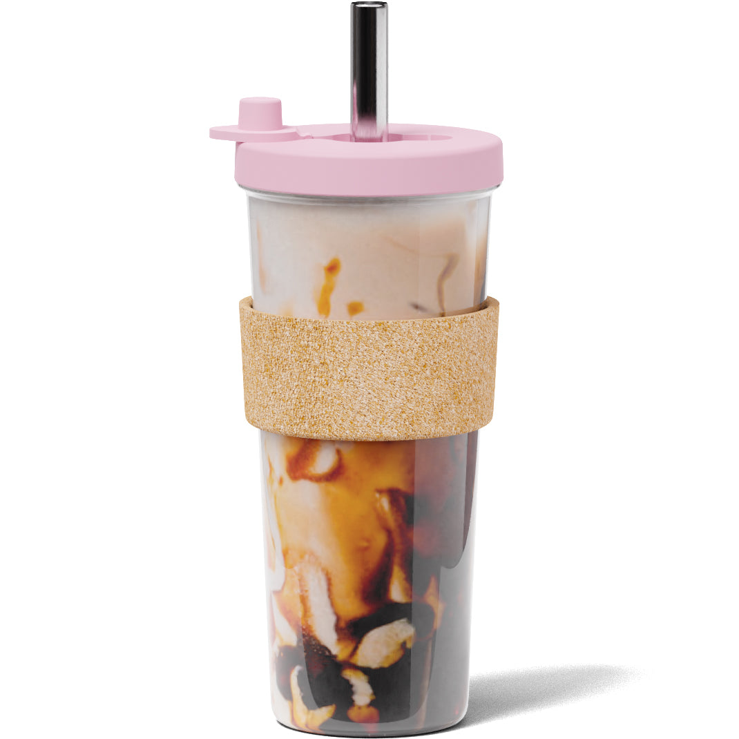 Bubble Tea Glass Cup Boba Cup with Glass Lid Set for Juice Boba